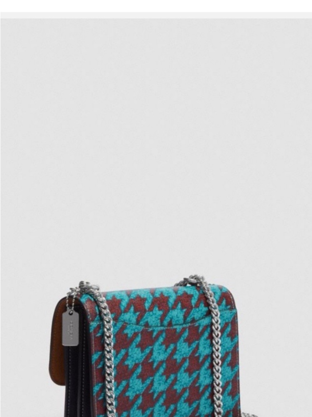 COACH MINI Klare Teal and Burgundy Houndstooth Crossbody with Black Trim - Picture 3 of 8
